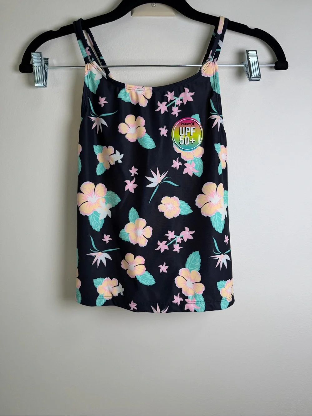 Hurley Girls 2-Piece Floral Tankin Set Black Multi UPF 50+ Size 14